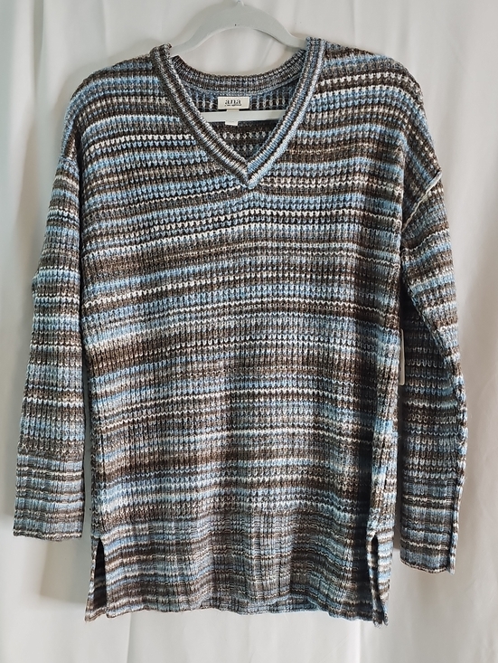 a.n.a Other - a.n.a V-Neck Striped Knit Sweater - Blue & Brown